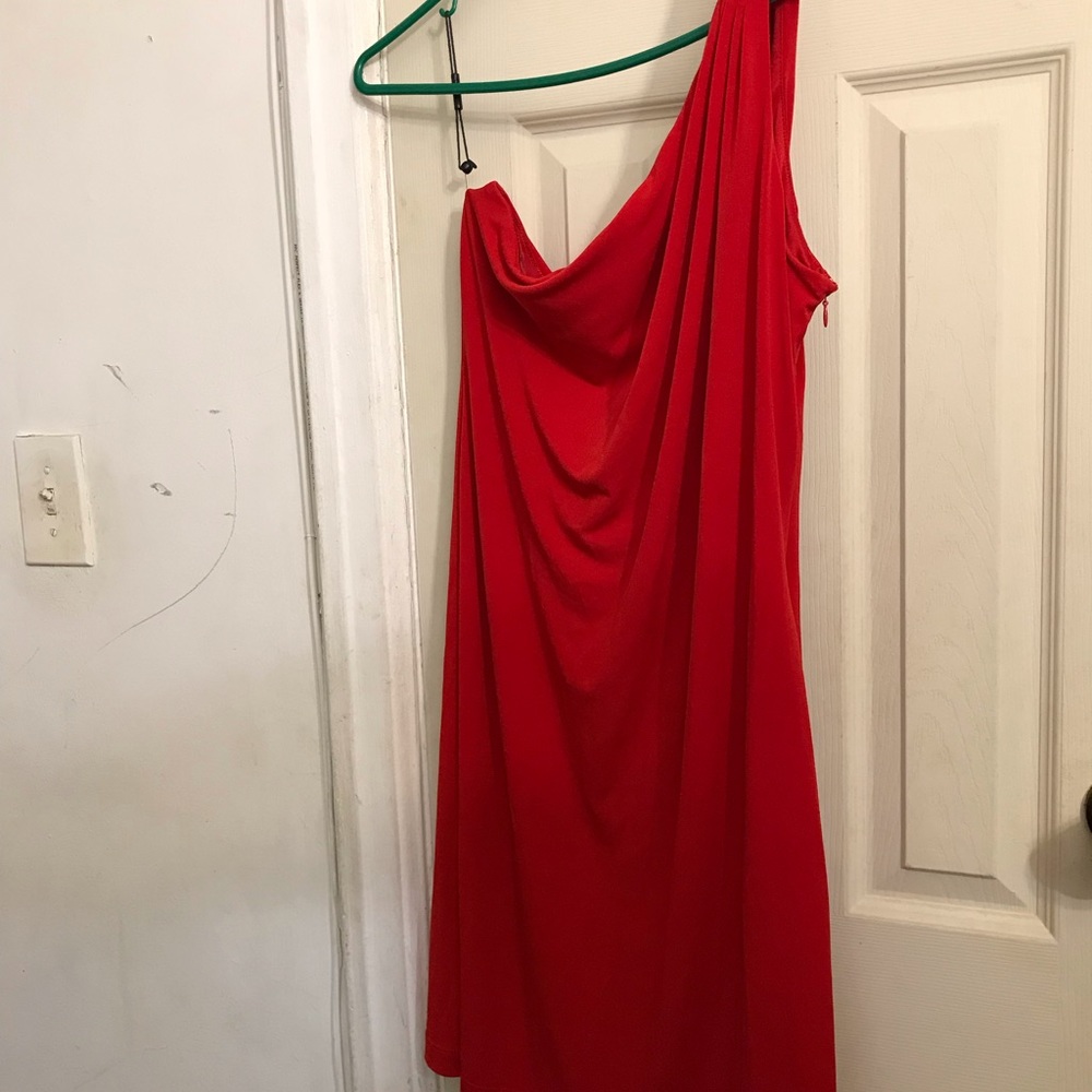 One shoulder Calvin Klein dress  with metal clip on the shoulder